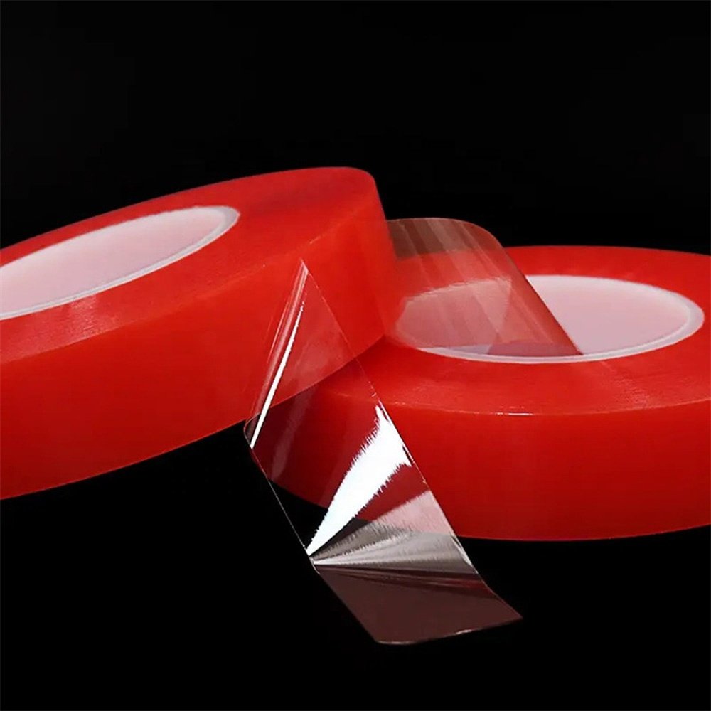 2- Recyclable Heat Resistant Red Release Liner Clear Transparent Polyester PET Film Double Sided Self Adhesive Tape