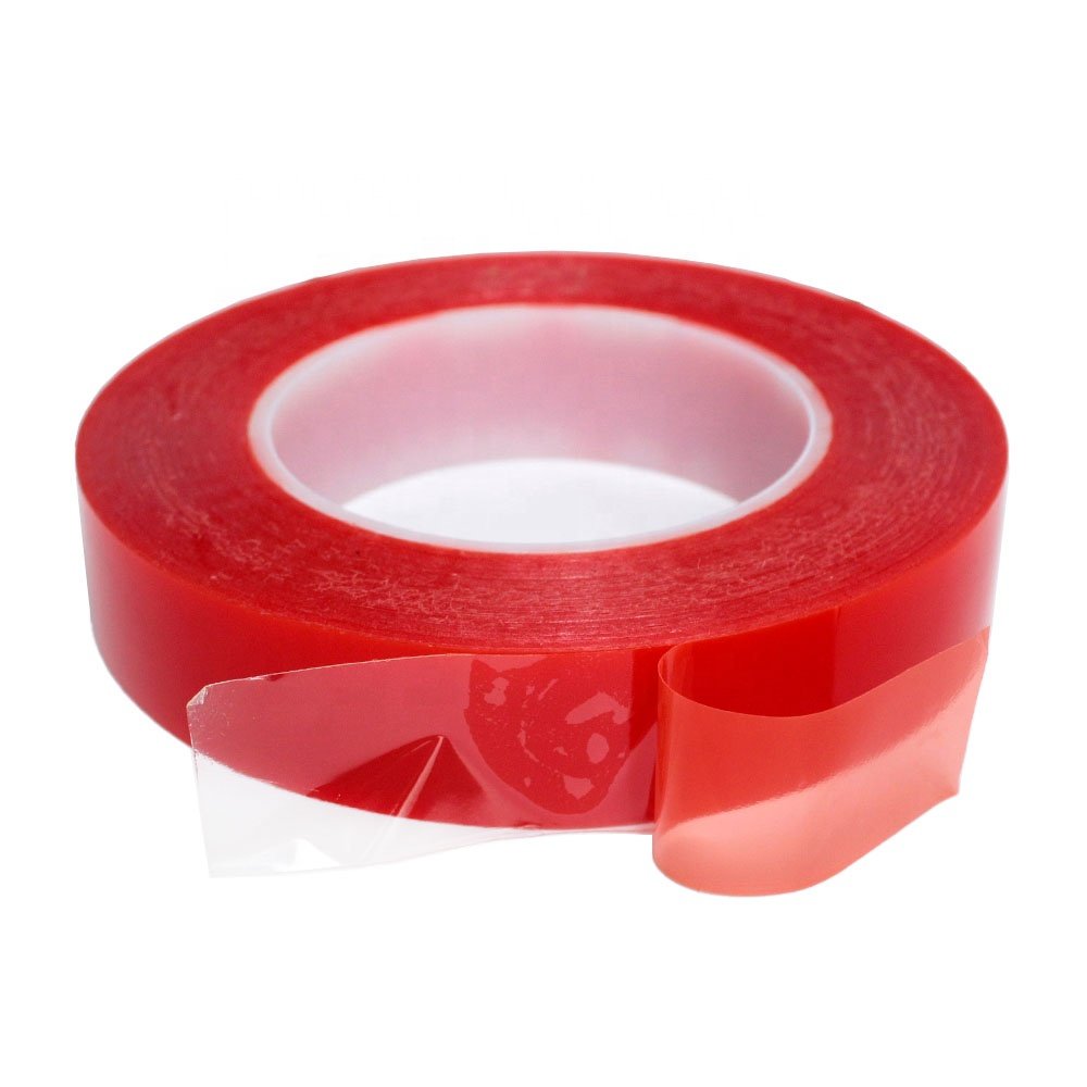 2- Recyclable Heat Resistant Red Release Liner Clear Transparent Polyester PET Film Double Sided Self Adhesive Tape