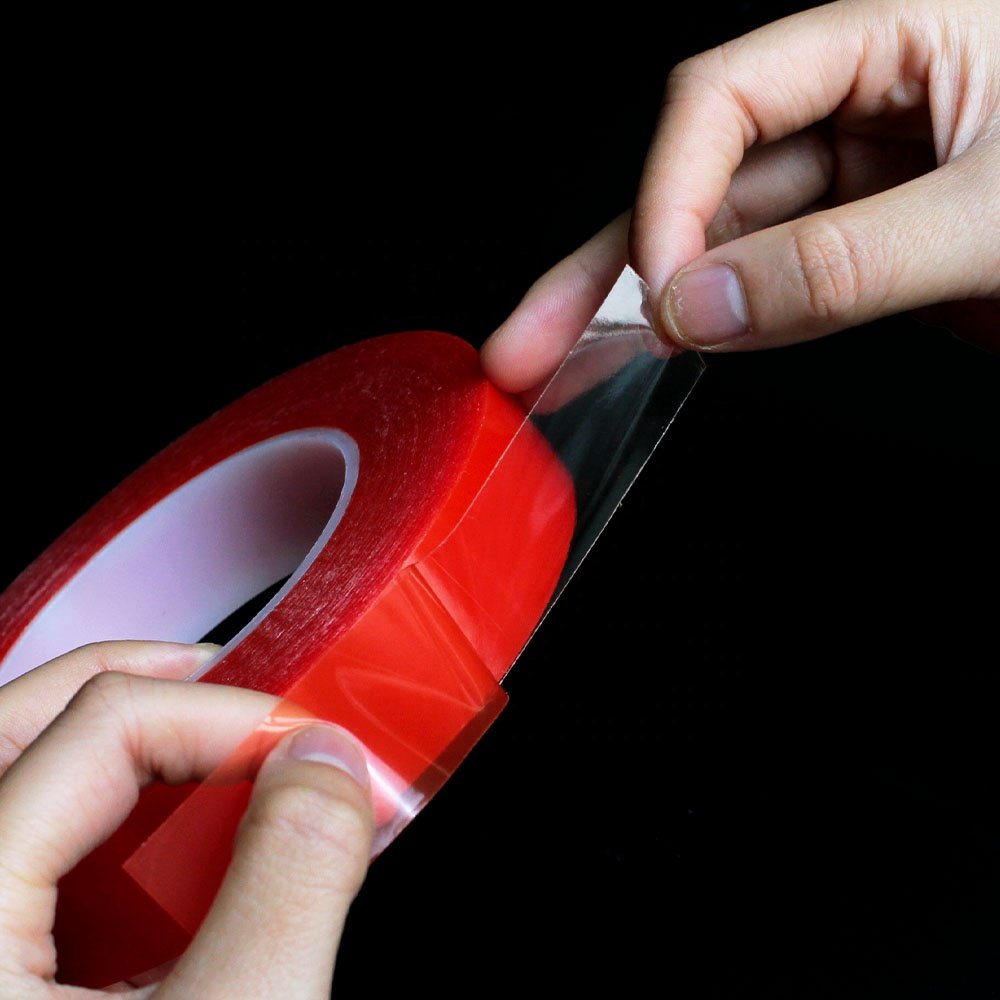 2- Recyclable Heat Resistant Red Release Liner Clear Transparent Polyester PET Film Double Sided Self Adhesive Tape