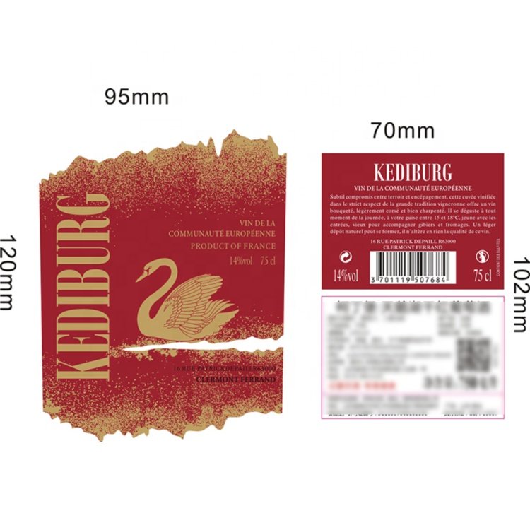 Customized wine lalel waterproof adhesive private label UV process red wine labels sticker Letterpress printing for bottle label