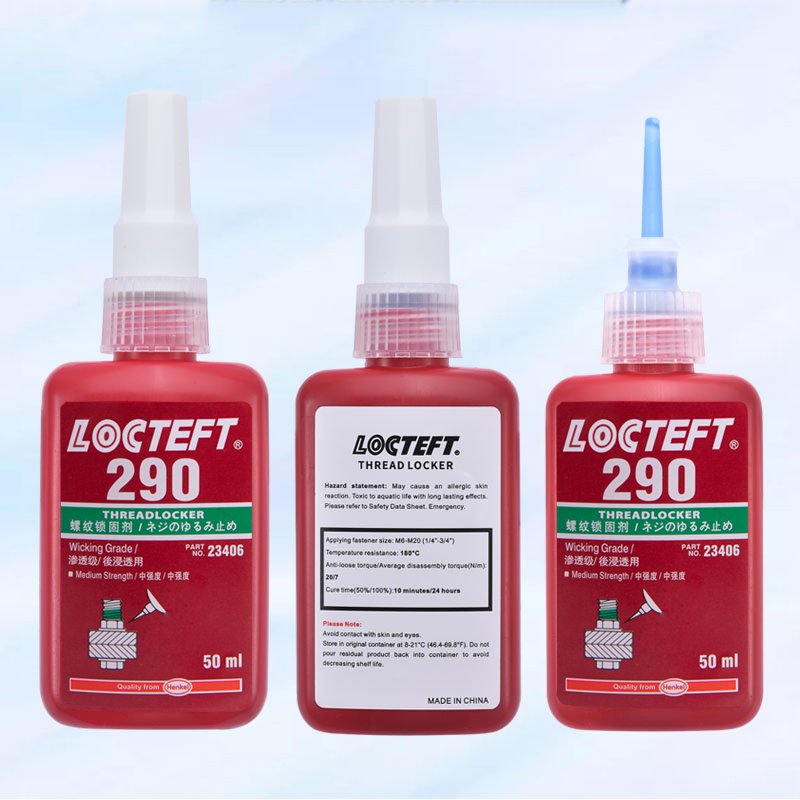 Medium Strength 290 Anaero Screw Glue General Purpose Blue Liquid 1300-3000 mpa Practical Adhesive Stainless Steel Tin Sealant