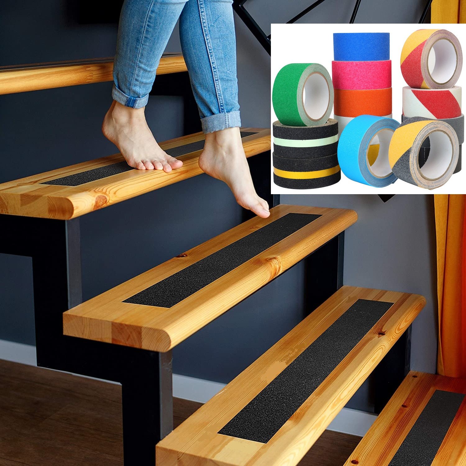 Waterproof Black Resistant High Rubber Self Adhesive Backed Concrete Grip Anti Slip Adhesive Tape For Stair Strip Safety Walk