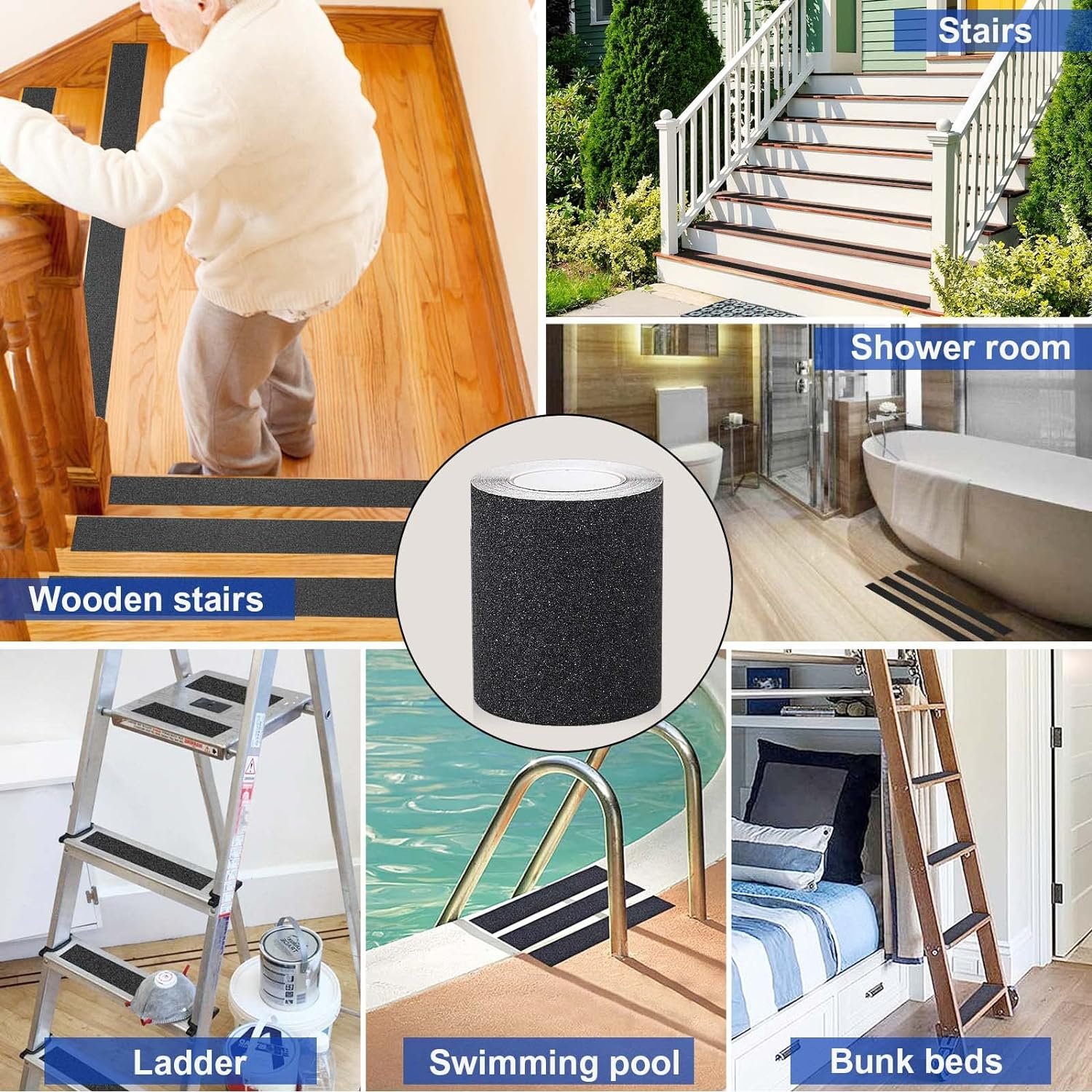 Waterproof Black Resistant High Rubber Self Adhesive Backed Concrete Grip Anti Slip Adhesive Tape For Stair Strip Safety Walk