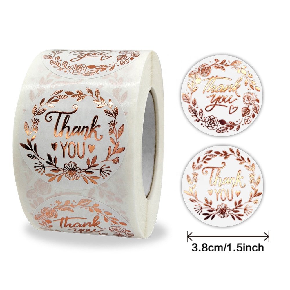 1.5 inch Rose Gold Foil Stamping Thank You Stickers Wedding Gift Self Adhesive Packaging Labels Decorative Sticker Etiquetas