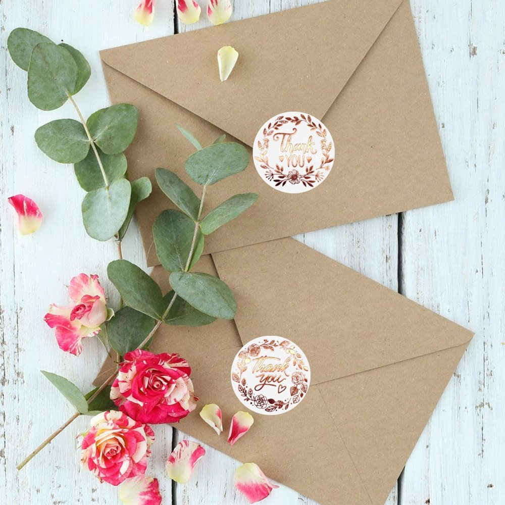 1.5 inch Rose Gold Foil Stamping Thank You Stickers Wedding Gift Self Adhesive Packaging Labels Decorative Sticker Etiquetas