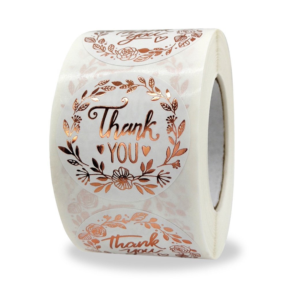 1.5 inch Rose Gold Foil Stamping Thank You Stickers Wedding Gift Self Adhesive Packaging Labels Decorative Sticker Etiquetas