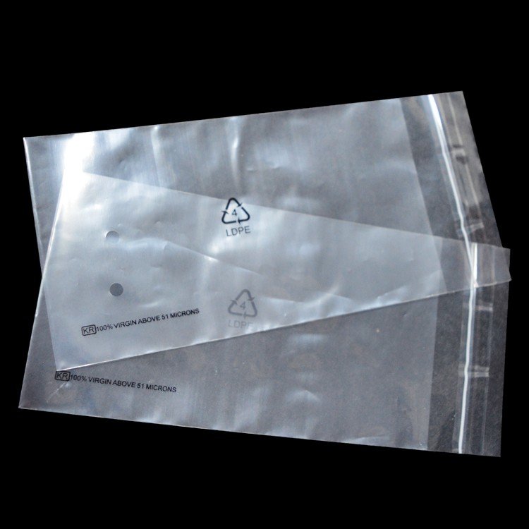 Custom sizer Accepted Clear LDPE Poly Bag with Suffocation Warning Plastic Polybag with Adhesive Peel and Seal Recyclable