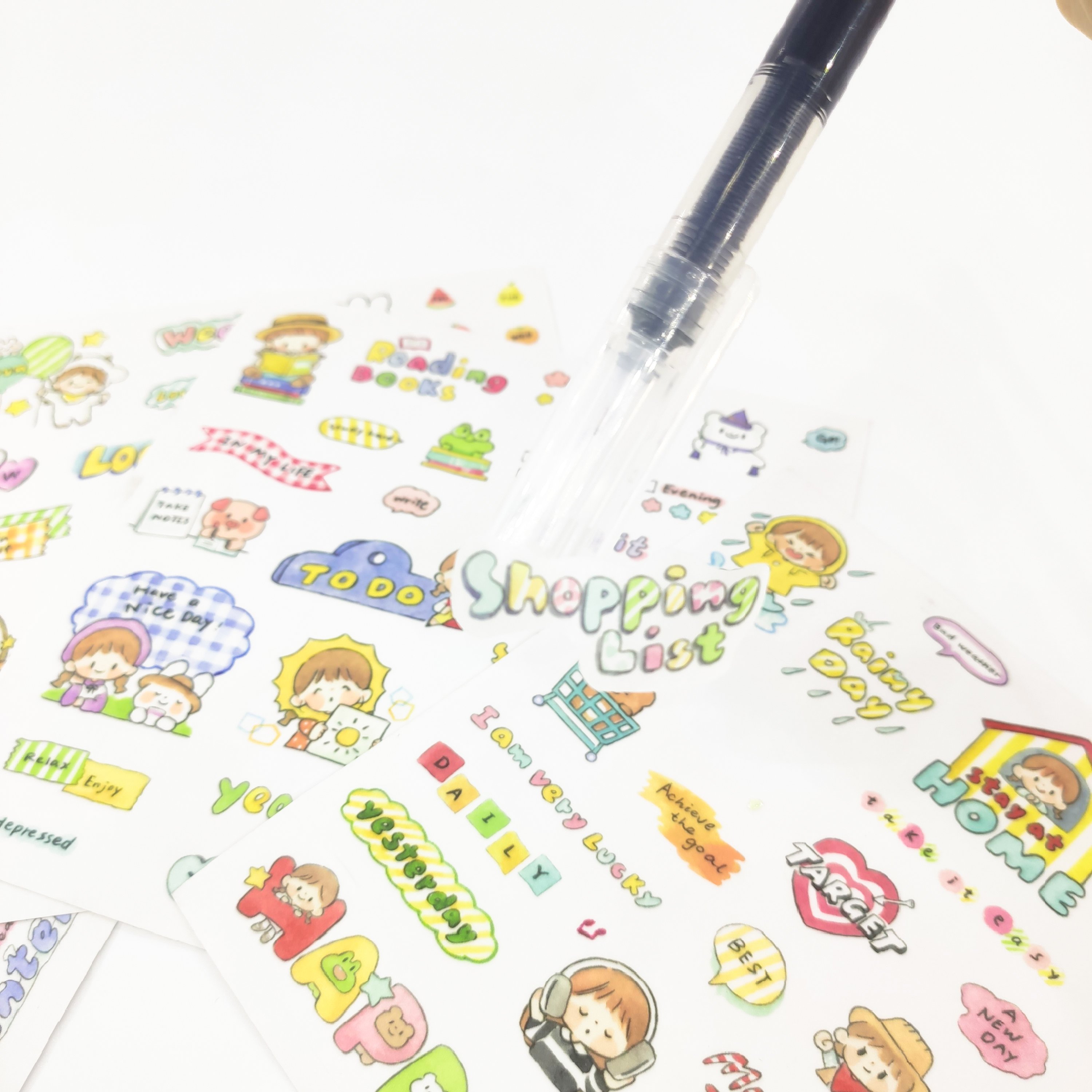 Reusable Custom Design Personalized Logo Self Adhesive Waterproof Washi Sticker Sheet Vinyl Cartoon Die Cut Sticker