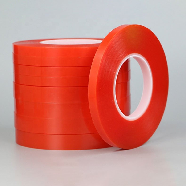Strong Adhesive PET Double Sided Tape with Red Release film for Electronic components