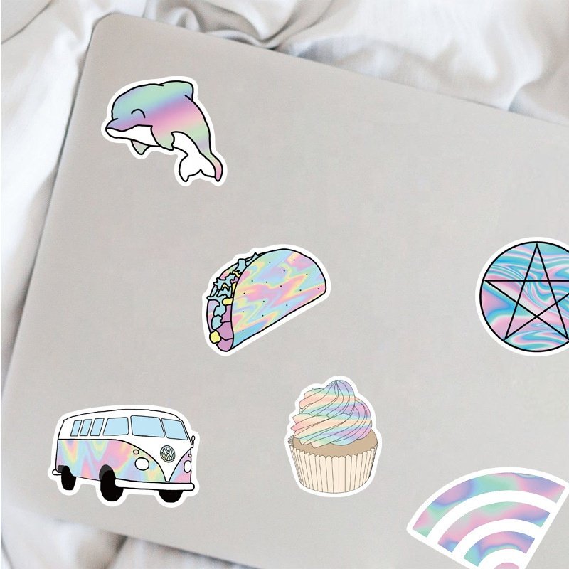 Effect Holographic and Hologram Custom Sticker Printer Waterproof Carton Vinyls Stickers for Laptop Rainbow Adhesive Sticker