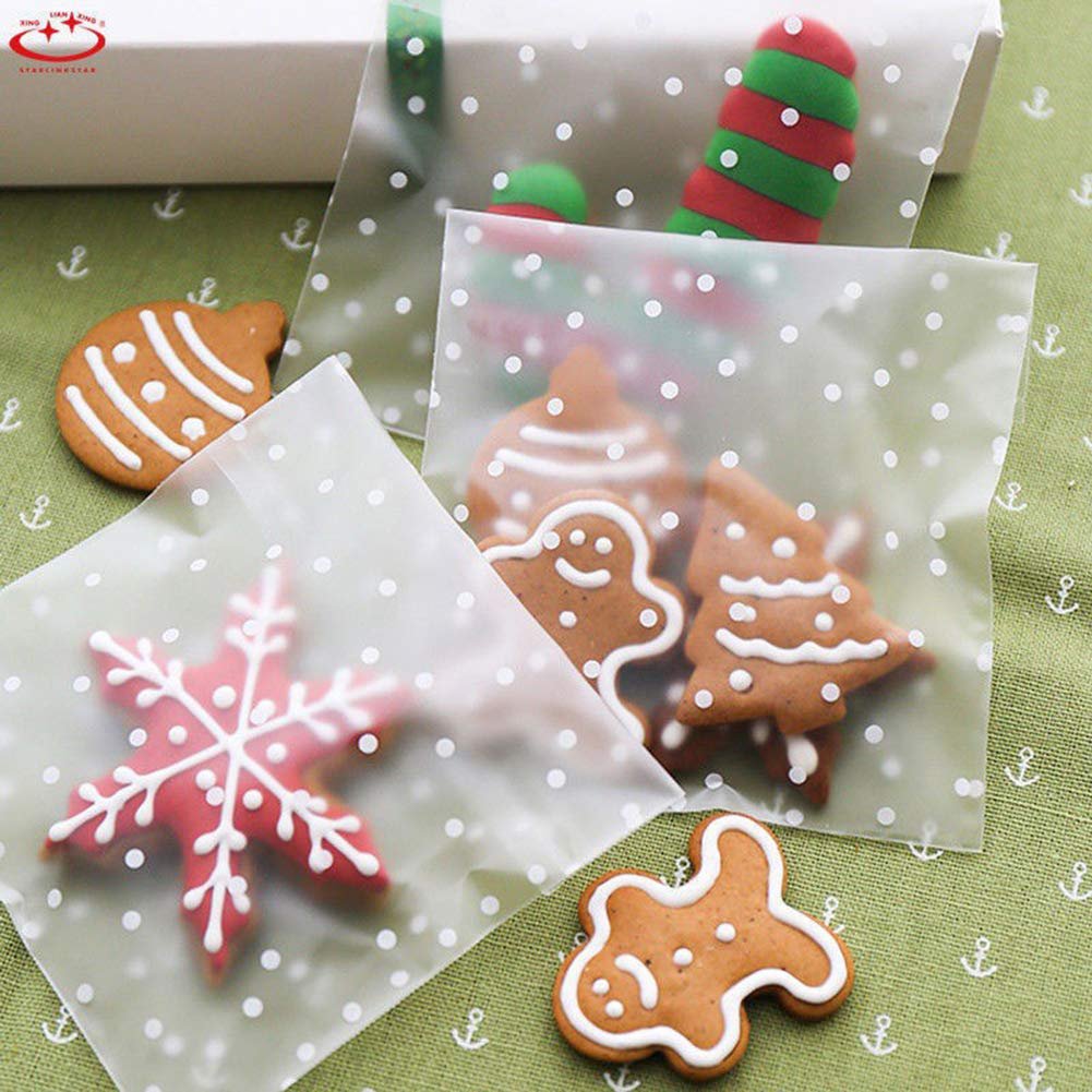 100 PCS Self Adhesive Cookie Bags Plastic Cellophane Pastry Treat Bags for Party Gift Giving Bakery Candy Chocolate