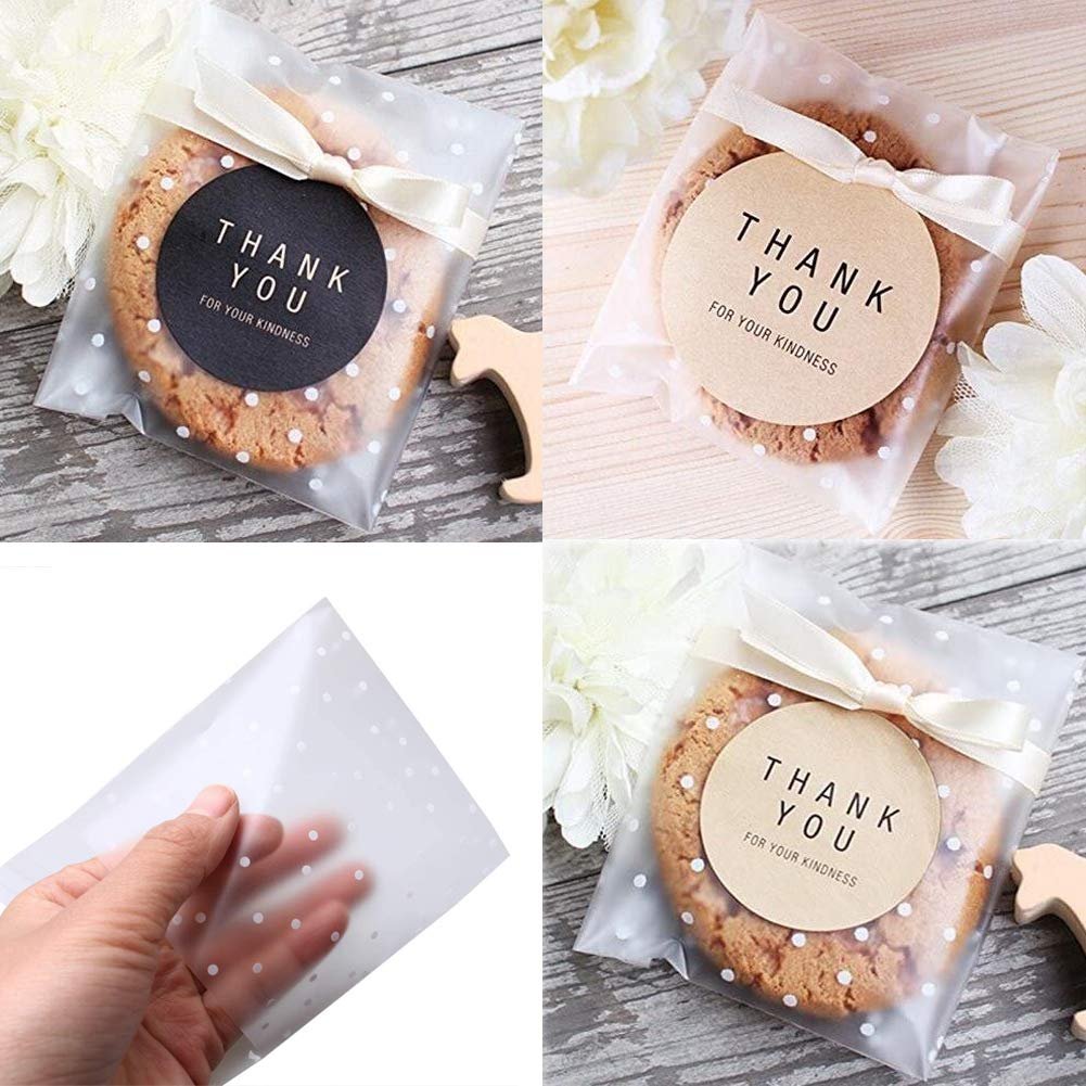 100 PCS Self Adhesive Cookie Bags Plastic Cellophane Pastry Treat Bags for Party Gift Giving Bakery Candy Chocolate