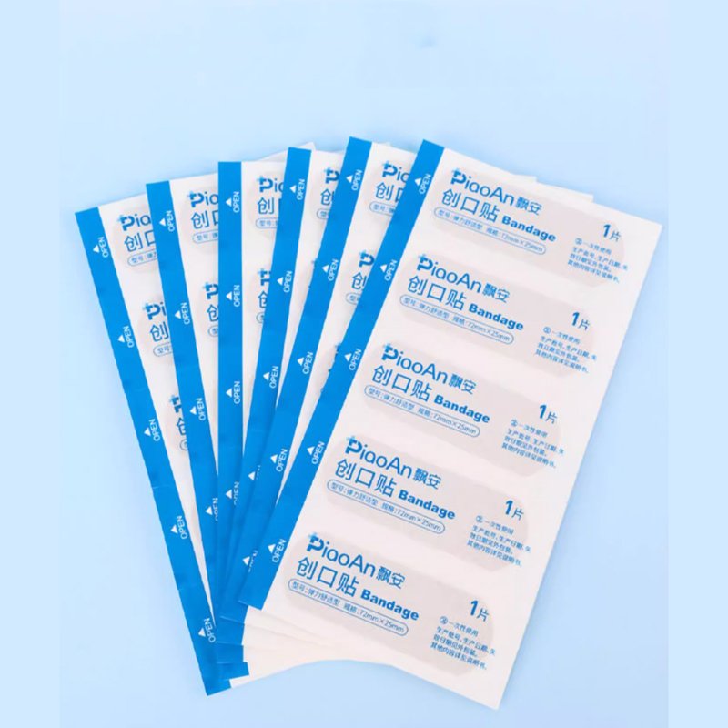 Medical bandages of various sizes, adhesives, band-aids, for wound care