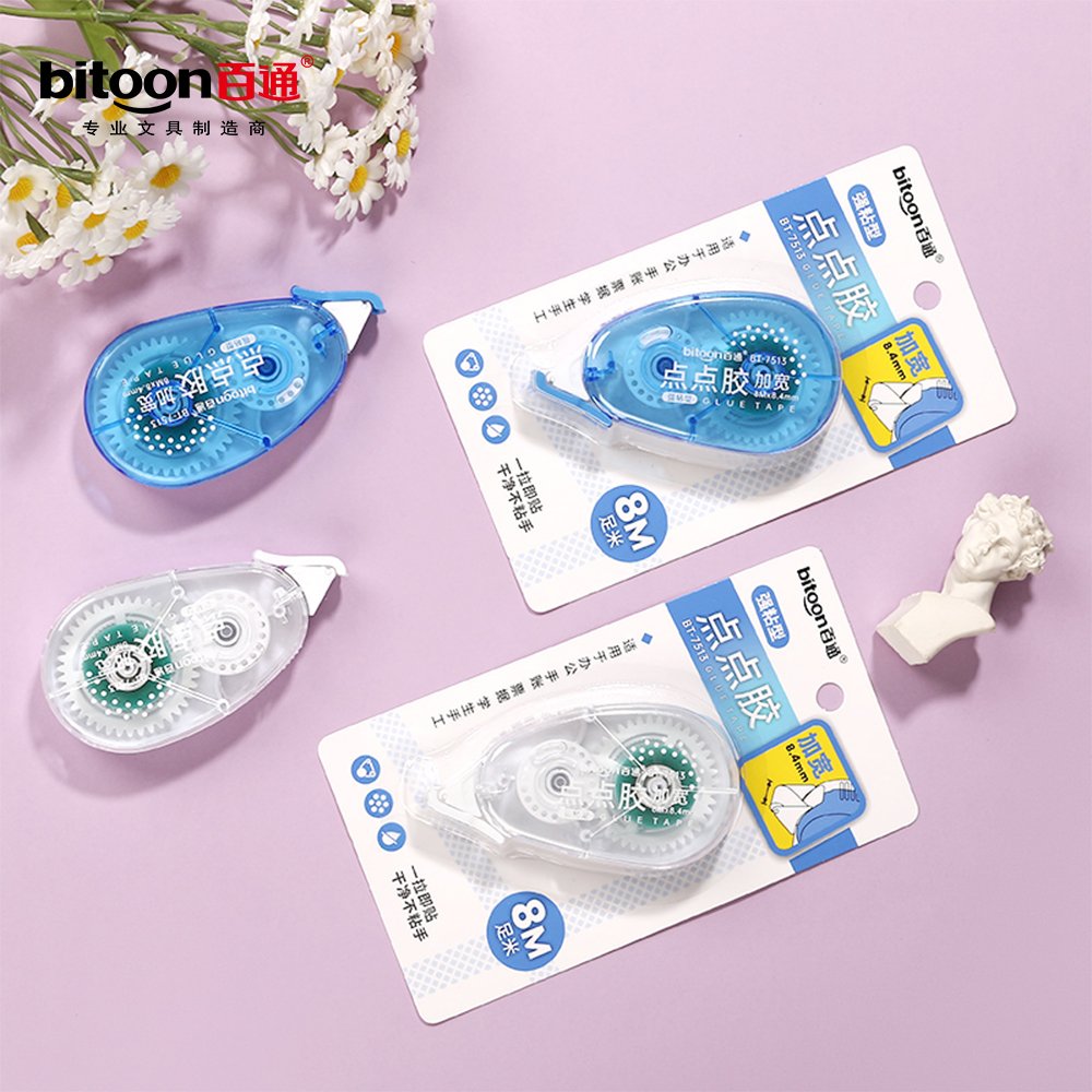New Arrival Double-Sided 8.4MM*8M Roller Dot Adhesive Tape Washable School Stationery Glue Tape for Masking