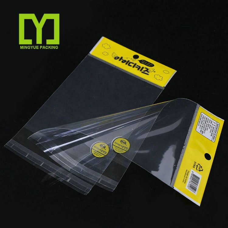 Custom printing self adhesive poly header card plastic opp bag for food craft toys packaging gravure printing plastic opp bag