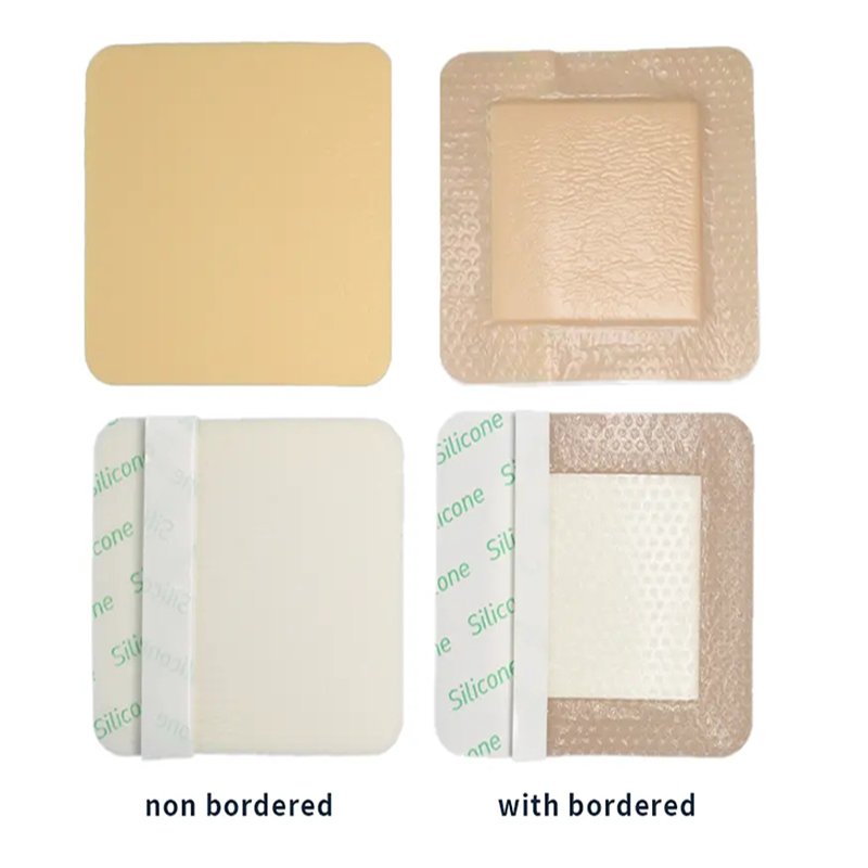 Sterile silicone wound dressing absorbent foam adhesive dressing with Border