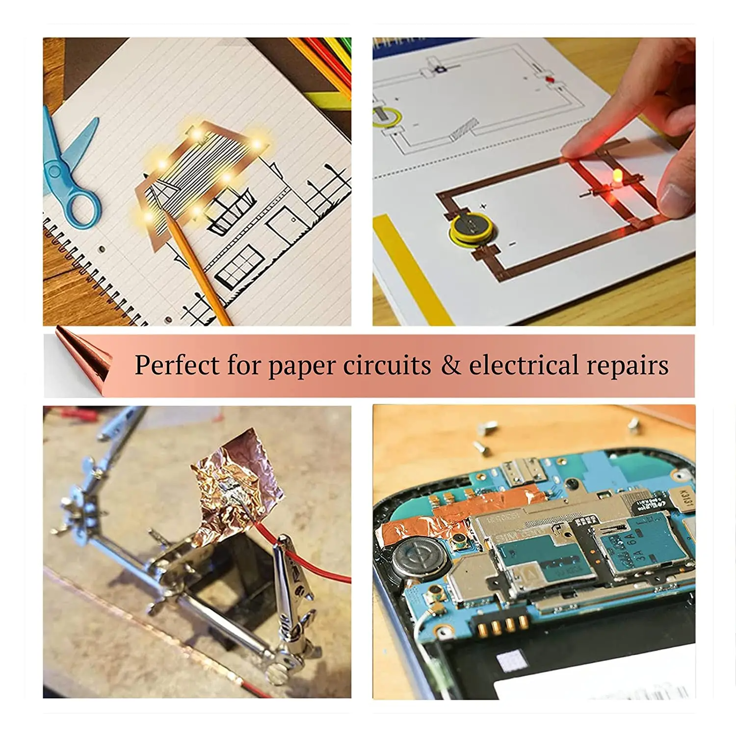 Copper Foil Tape,Copper Tape Double-Sided Conductive with Adhesive for EMI Shielding,Paper Circuits Electrical Repairs Grounding