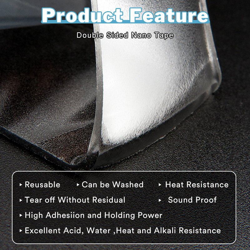 Double Sided Washable Adhesive Nano Tape Strong Viscosity Transparent Rug Carpet