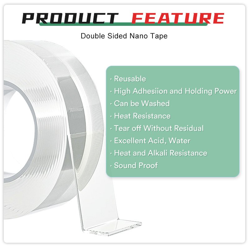 Double Sided Washable Adhesive Nano Tape Strong Viscosity Transparent Rug Carpet