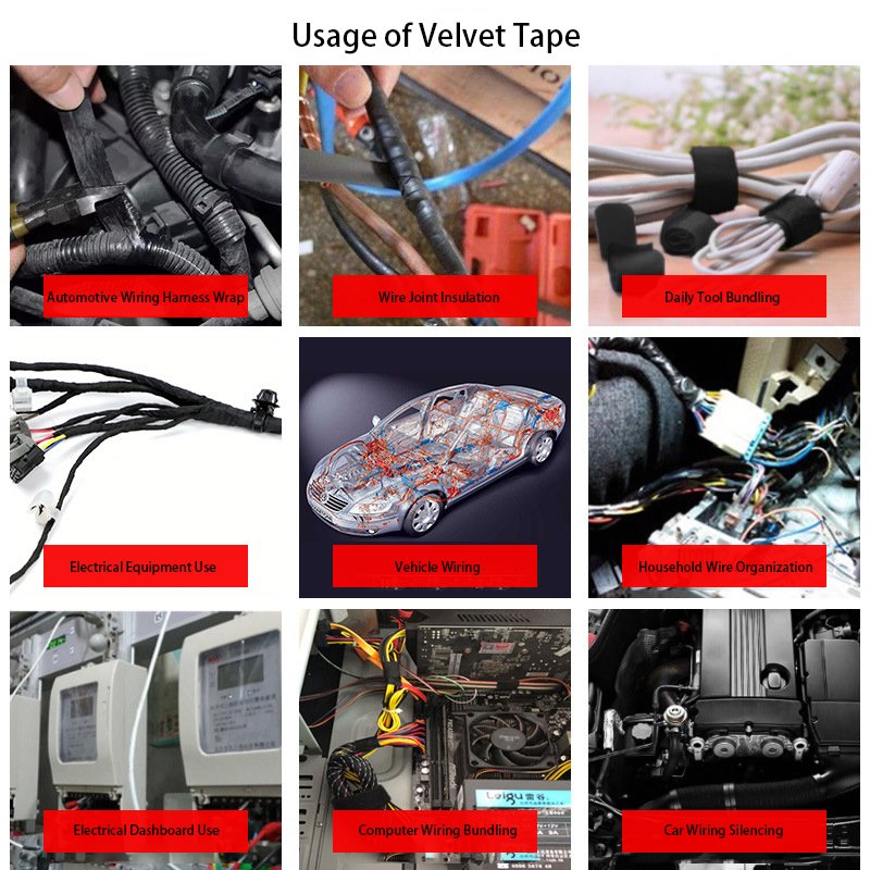 Wire Loom Harness Tape,Wiring Harness Cloth Tape,Black Adhesive Fabric Tape for Automobile Electrical Wire harnessing Noise