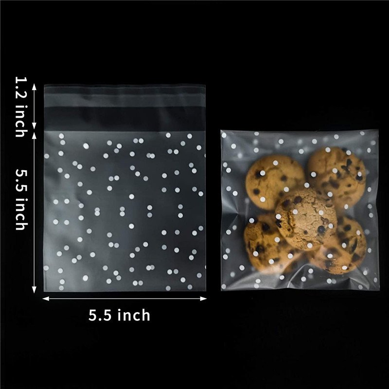 Plastic White Dot Pattern Self Adhesive Treat Bags Reclosable Cellophane Cookie Bags