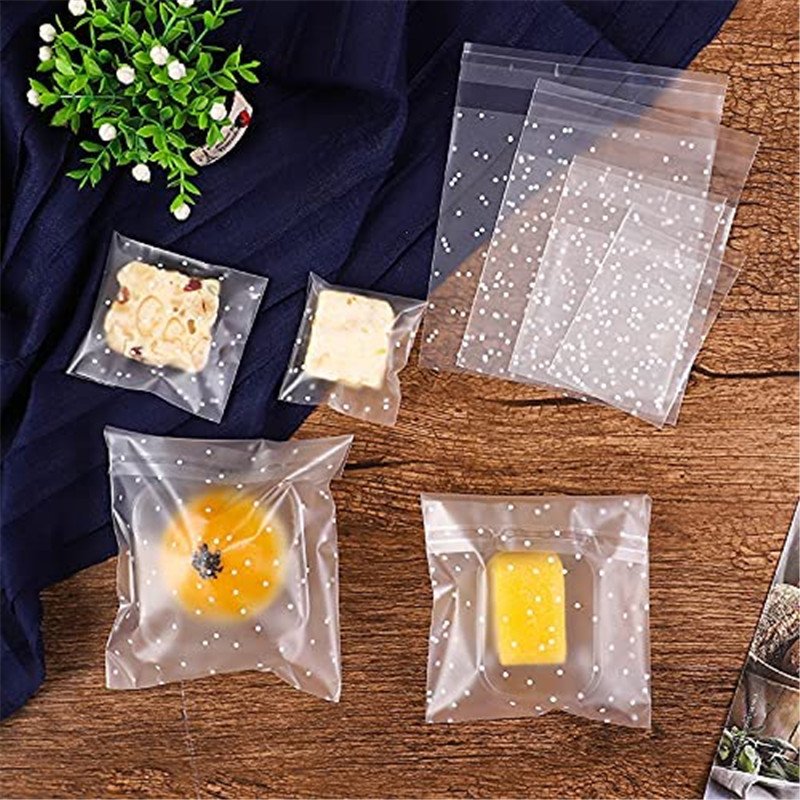 Plastic White Dot Pattern Self Adhesive Treat Bags Reclosable Cellophane Cookie Bags