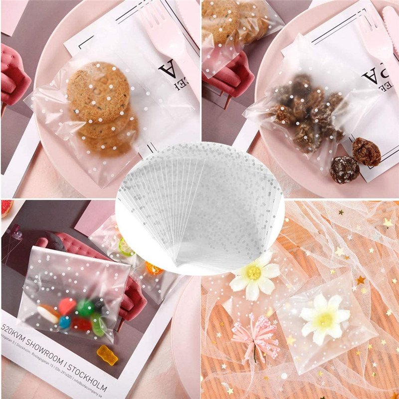 Plastic White Dot Pattern Self Adhesive Treat Bags Reclosable Cellophane Cookie Bags