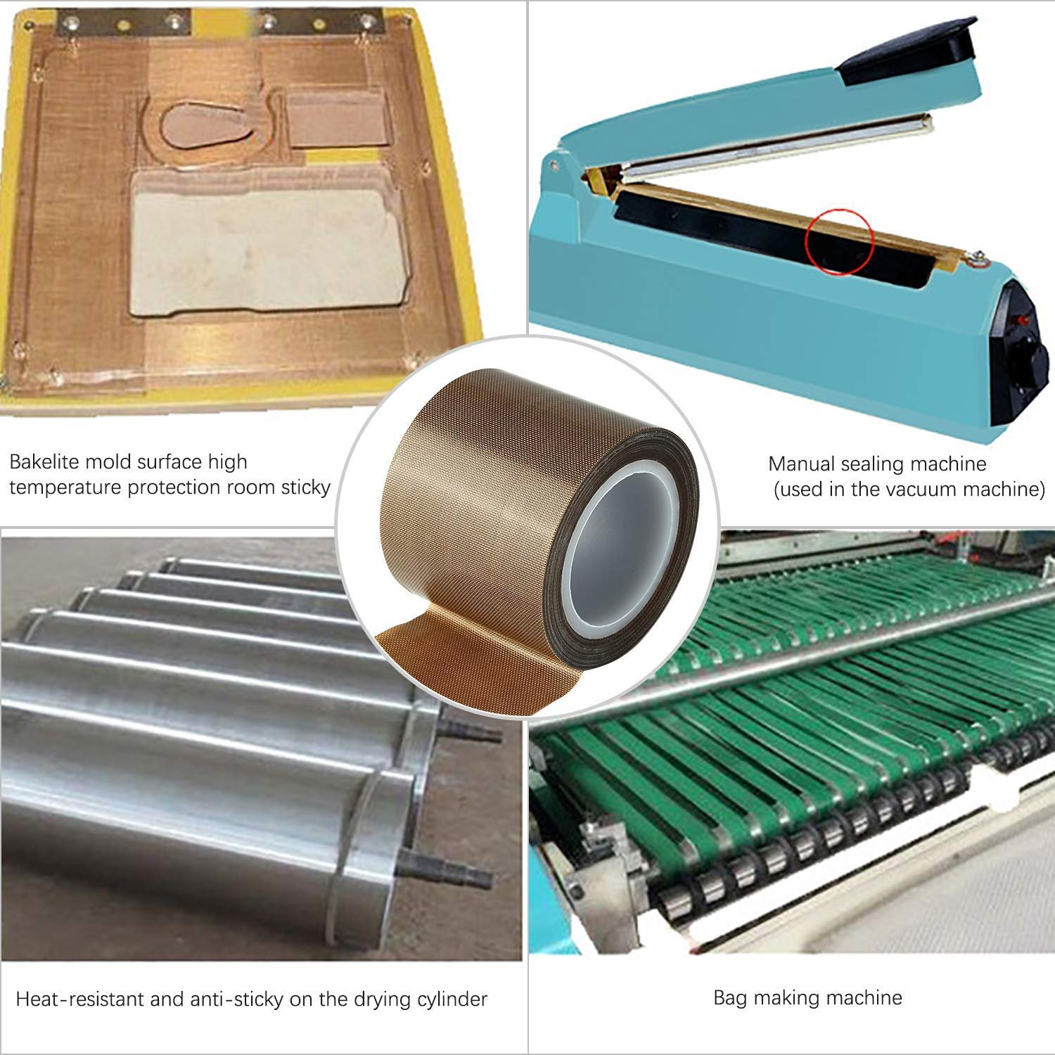 0.13mm PTFE Coated Fiberglass Cloth Tape with Silicone Adhesive for Vacuum Heat Packing Machine
