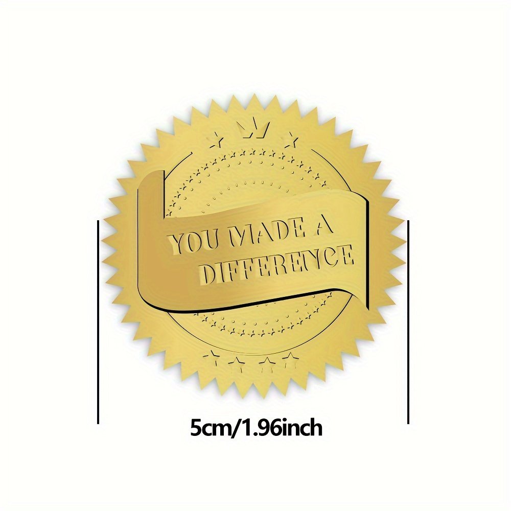 Self Adhesive Embossed Gold Stickers Medal Decoration Labels You Make a Difference Embossed Certificate Seals