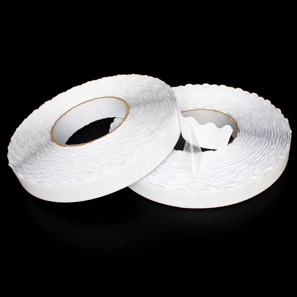 1- Recyclable Easy Peel Off Nonwoven Paper Base Double Sided Coated Hot Melt Glue Wave Zipper Edge Tissue Self Adhesive Tape