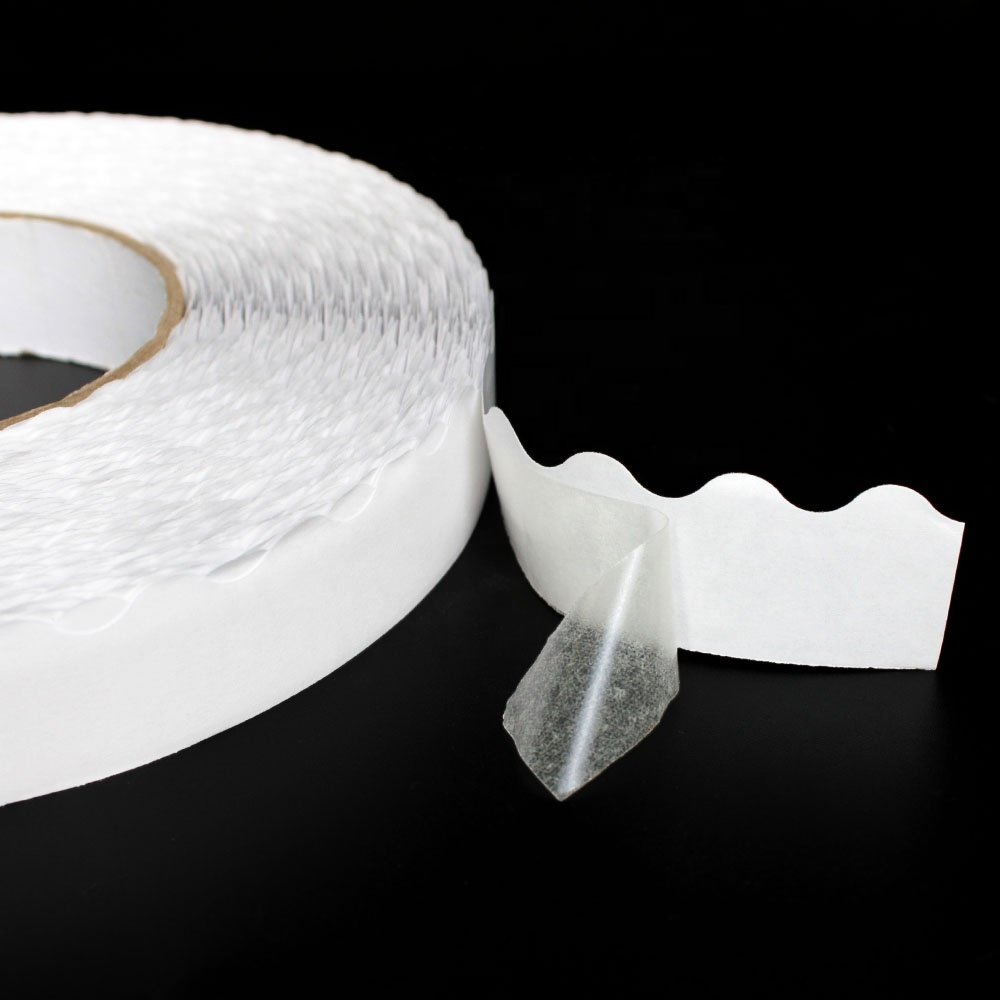 1- Recyclable Easy Peel Off Nonwoven Paper Base Double Sided Coated Hot Melt Glue Wave Zipper Edge Tissue Self Adhesive Tape