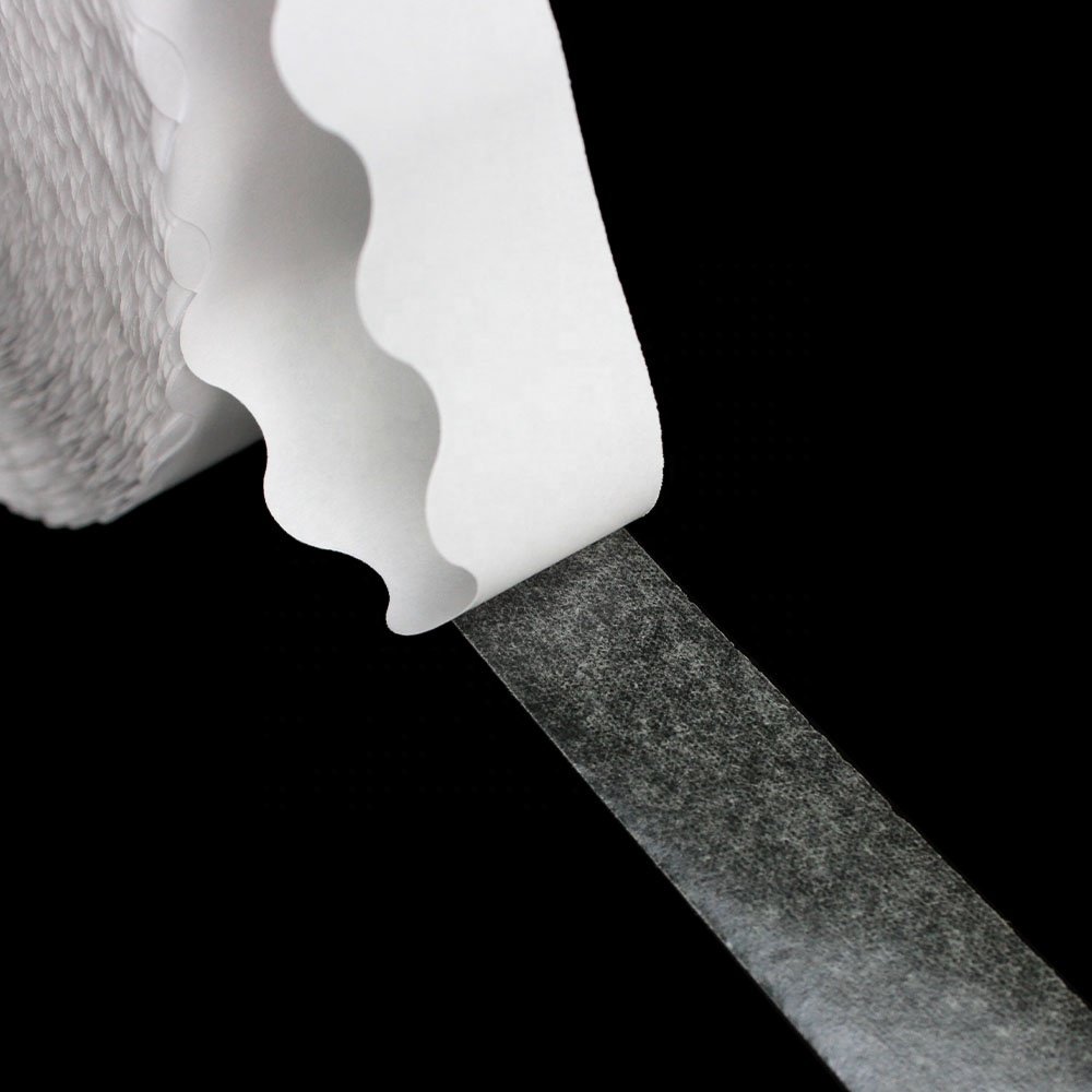 1- Recyclable Easy Peel Off Nonwoven Paper Base Double Sided Coated Hot Melt Glue Wave Zipper Edge Tissue Self Adhesive Tape