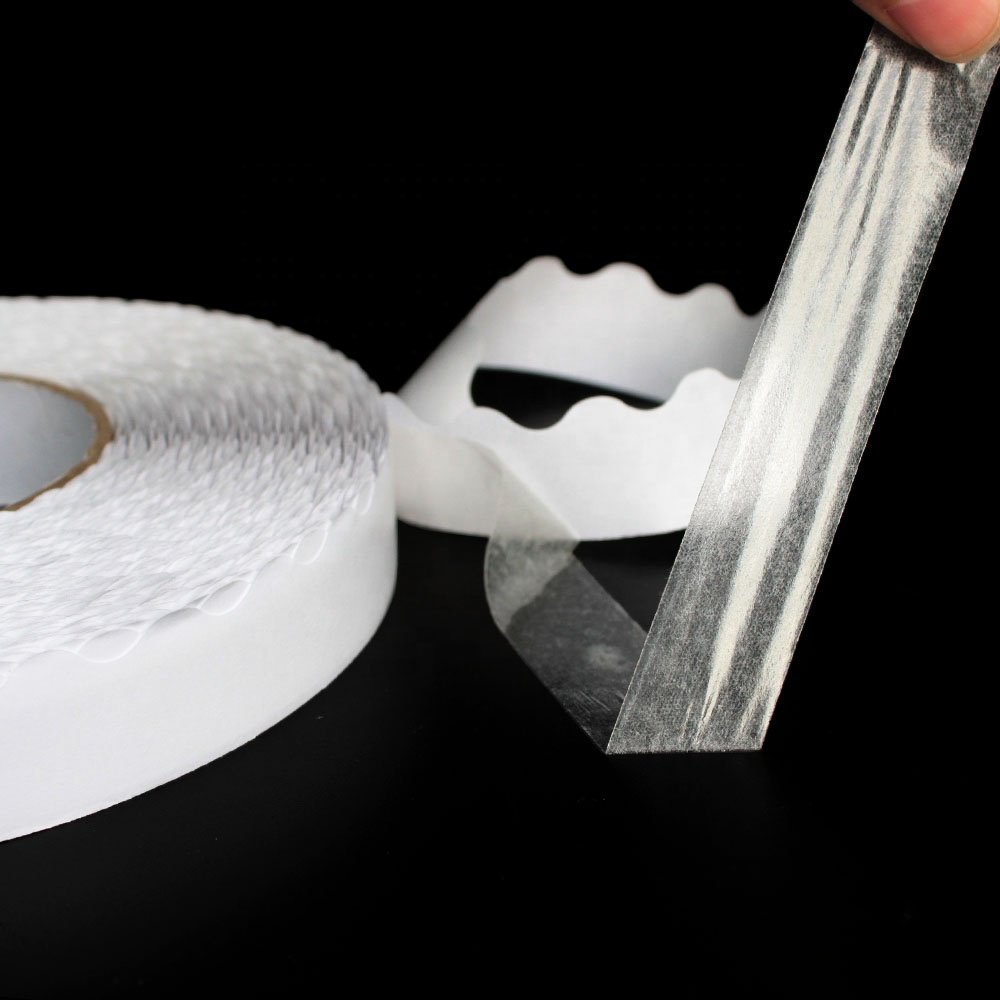 1- Recyclable Easy Peel Off Nonwoven Paper Base Double Sided Coated Hot Melt Glue Wave Zipper Edge Tissue Self Adhesive Tape