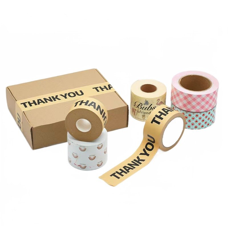 2024 New Eco Friendly Custom Logo Printed biodegradable Water activated Self Adhesive Kraft Paper gummed Tape Packing Tape