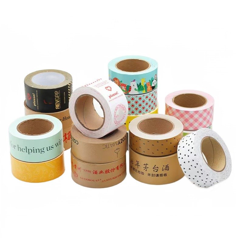 2024 New Eco Friendly Custom Logo Printed biodegradable Water activated Self Adhesive Kraft Paper gummed Tape Packing Tape