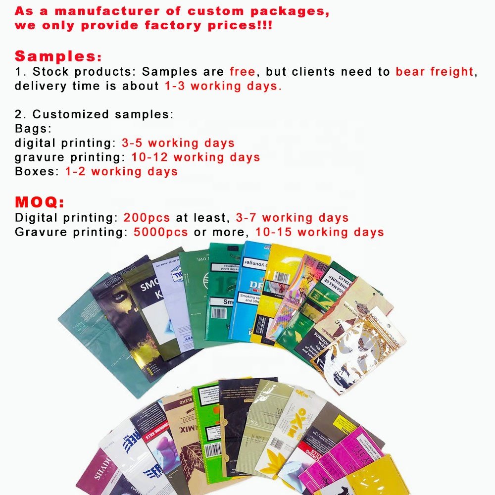 Wholesale Self Adhesive Dry Flower Plastic Bags Rolling Tobacco Packaging Pouches for Leaf Storage