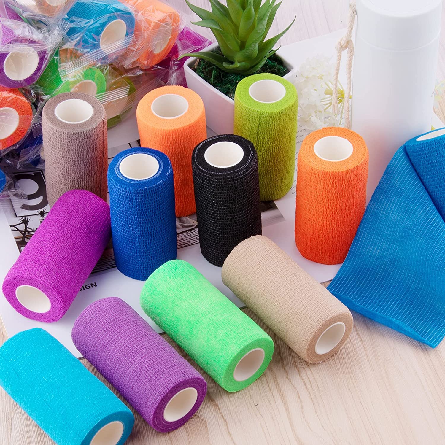 15 Pack 2 Inches X 5 Yards Self Adhesive Bandage Wrap Cohesive Vet Wrap Rolls elastic adhesive bandage