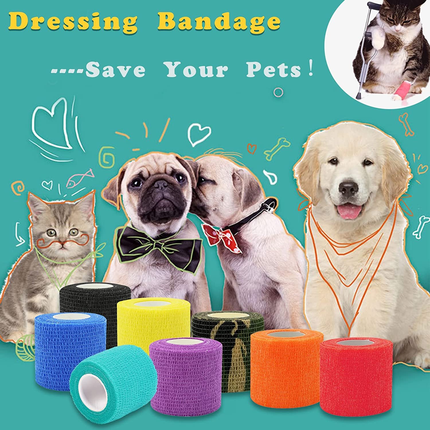 Custom Logo Medical First Aid Rugged Packaging Self Adhesive Pet Tape cohesive bandage picture