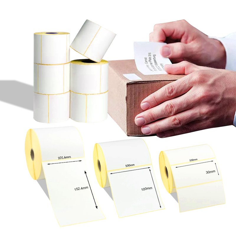 Custom size 400 pcs per roll permanent hotmelt adhesive blank yellow white custom logo printing multipurpose thermal labels