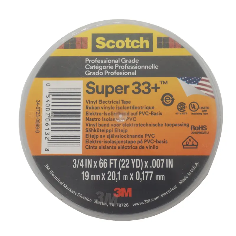 Black Super 3 M 33 PVC Insulation Vinyl Electrical Tape Single Sided Adhesive Tape Rolls