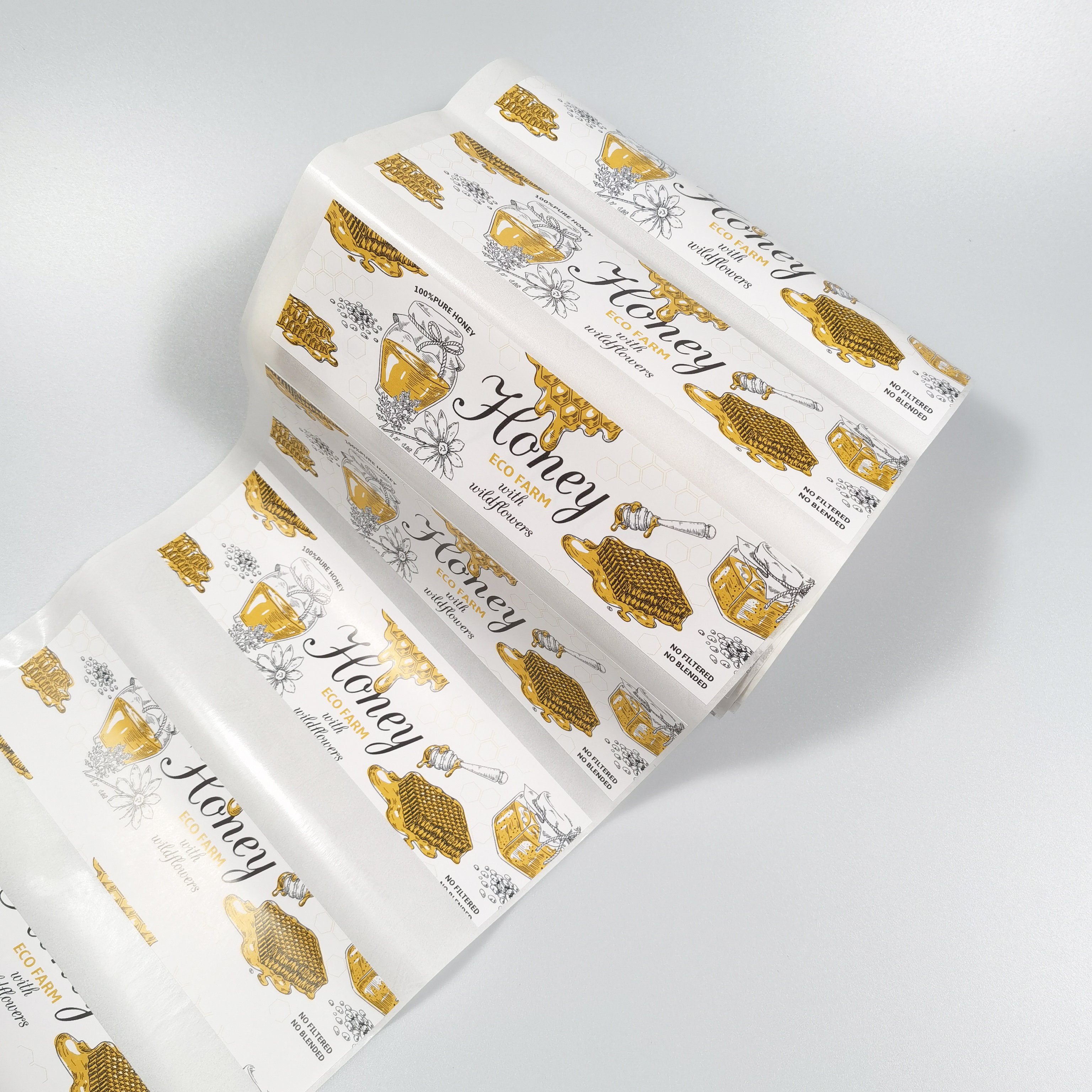 Custom Self Adhesive Logo Waterproof Honey Label Sticker Jam Food Bottle Honey Jar Packaging Label Etiquetas Adhesivas