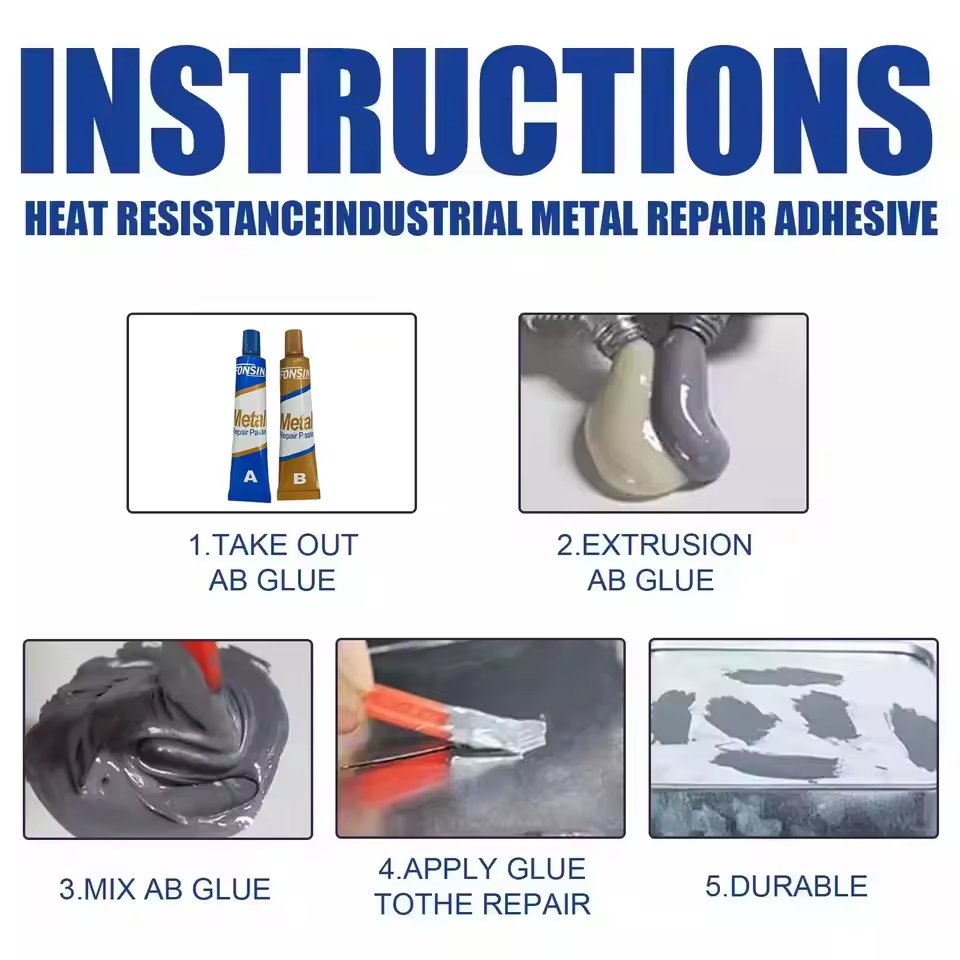 Caster Glue Metal Repair Paste (A+B), High Temperature Heat Resistant Glue for Metal, AB-Metal Adhesive & Liquid Weld