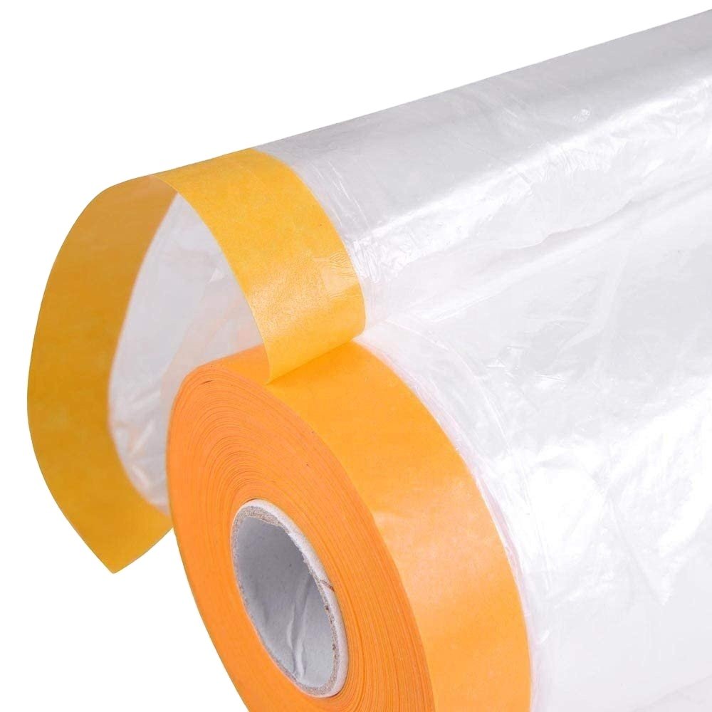 China Pre-Taped Masking Film Paper Adhesive Plastic Painting Drop Film For Automotive Furniture Protection Covering