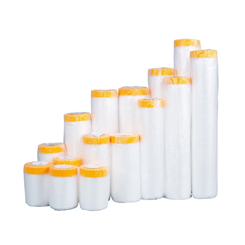 China Pre-Taped Masking Film Paper Adhesive Plastic Painting Drop Film For Automotive Furniture Protection Covering