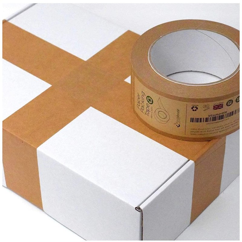 Custom Logo Writable Self Adhesive Biodegradable Brown Adhesion Kraft Paper Sealing Shipping Tape Roll
