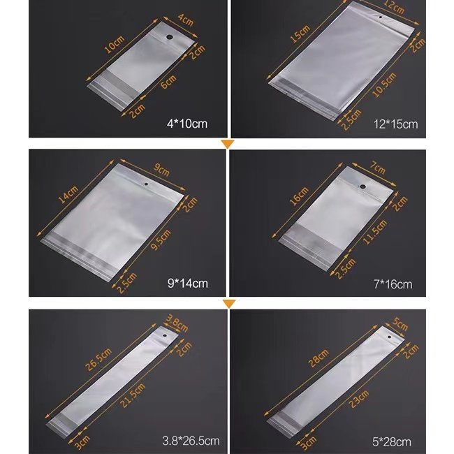 Custom Printed Plastic Packaging Opp Self-Adhesive Stationery Transparent Clip Head Hanging Bag with Hole