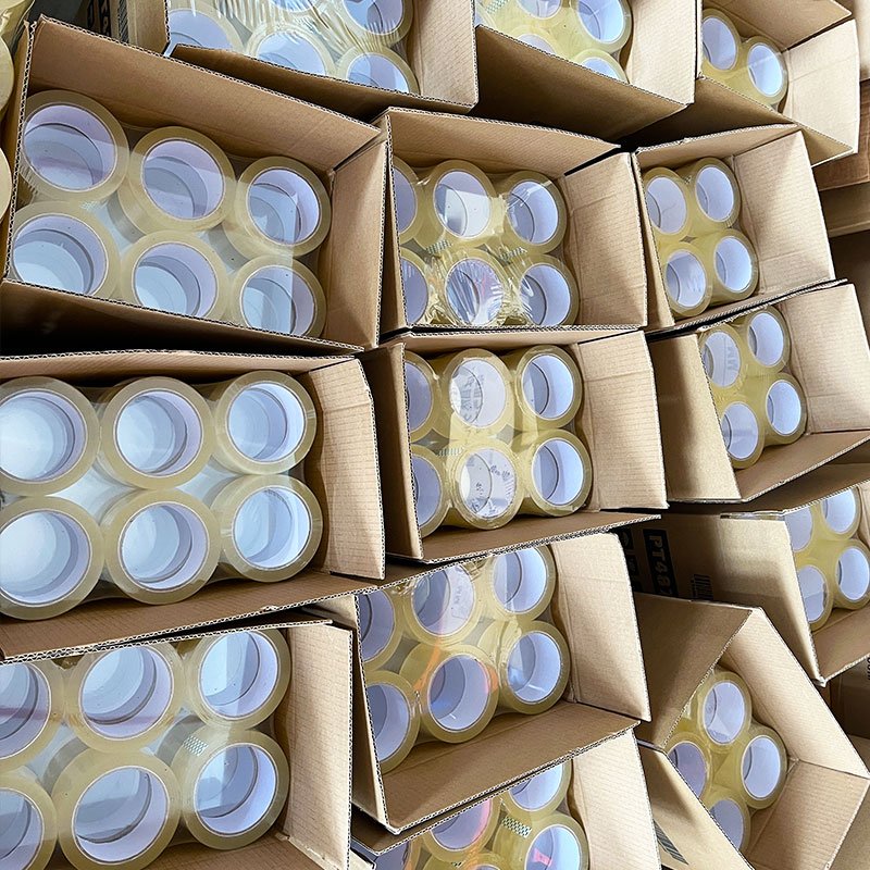Self Adhesive Custom Brand Customizable 50mic 3'' Clear Sealing Tape Big Roll Plastic Sellotape Office Clear Tape