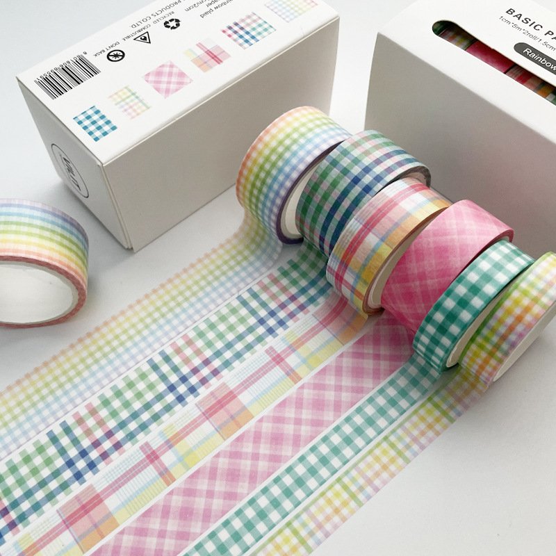 Wholesale 6-rolls Boxed Basic Model Masking Tape Minimalist Grid Tape Planner Decorative Washi Tape Set
