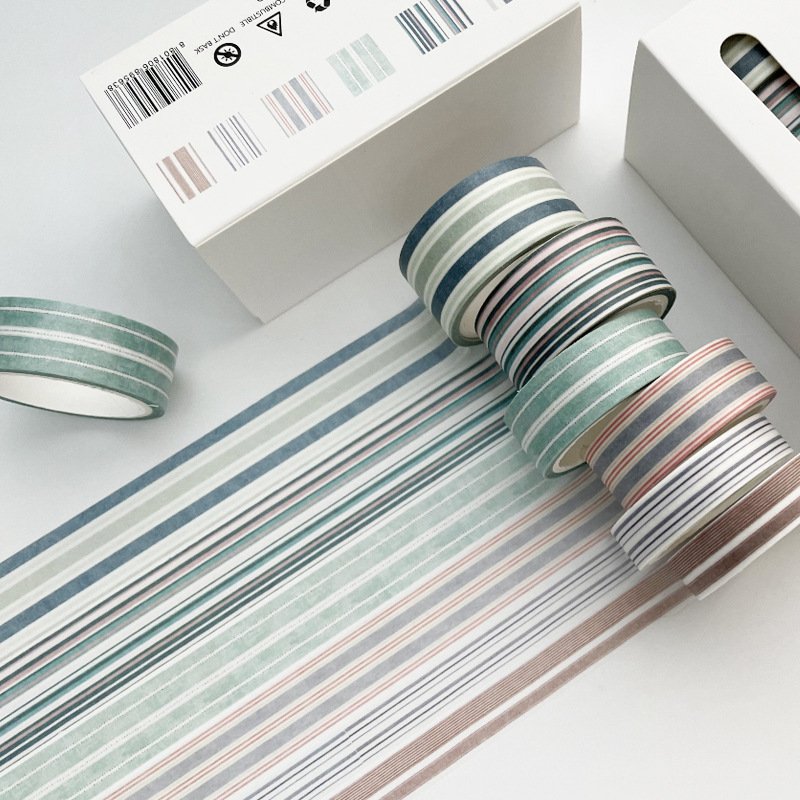 Wholesale 6-rolls Boxed Basic Model Masking Tape Minimalist Grid Tape Planner Decorative Washi Tape Set