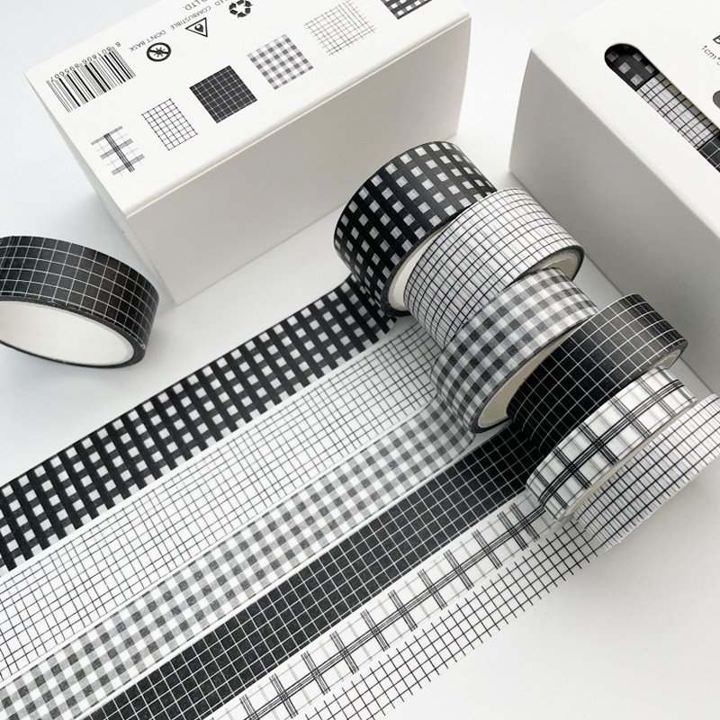 Wholesale 6-rolls Boxed Basic Model Masking Tape Minimalist Grid Tape Planner Decorative Washi Tape Set
